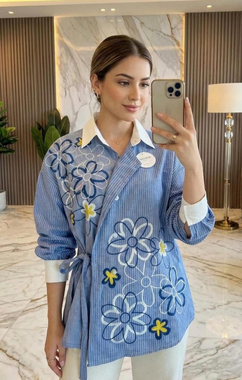 WRAP KNOTTED EMBROIDERED SHIRT 2503 👚