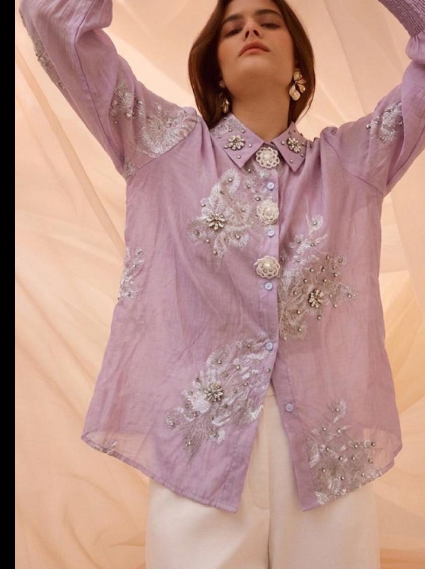 FLORAL PEARL EMBROIDERED SHIRT 0306