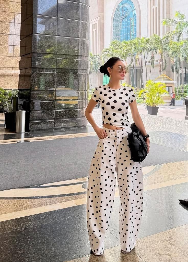 HIGH WAIST BARREL POLKA DOT DENIM PANTS 1106