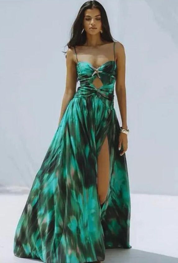 WOMEN'S PRINTED CUT-OUT MAXI DRESS