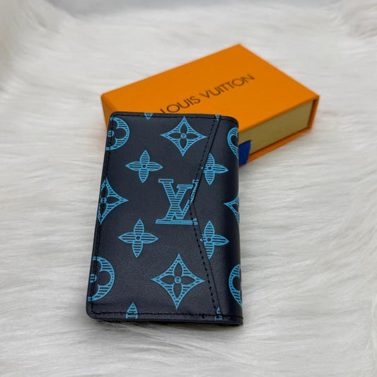 CARD CASE BLACK WITH EMBOSSED BLUE WALLET