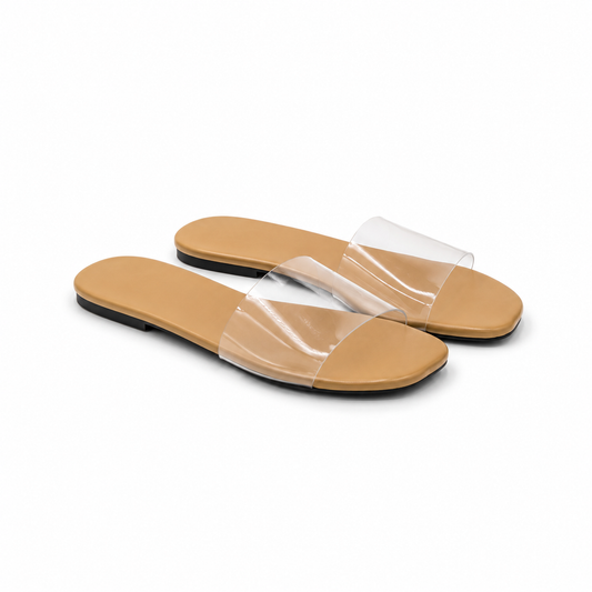 PETAL CLEAR STRAP TAN SLIDE