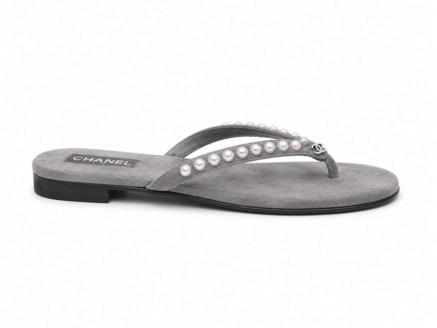 CC PEARL GREY VELVET SLIDE