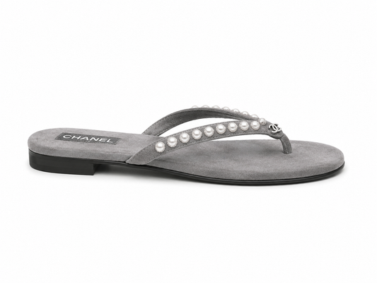 CC PEARL GREY VELVET SLIDE