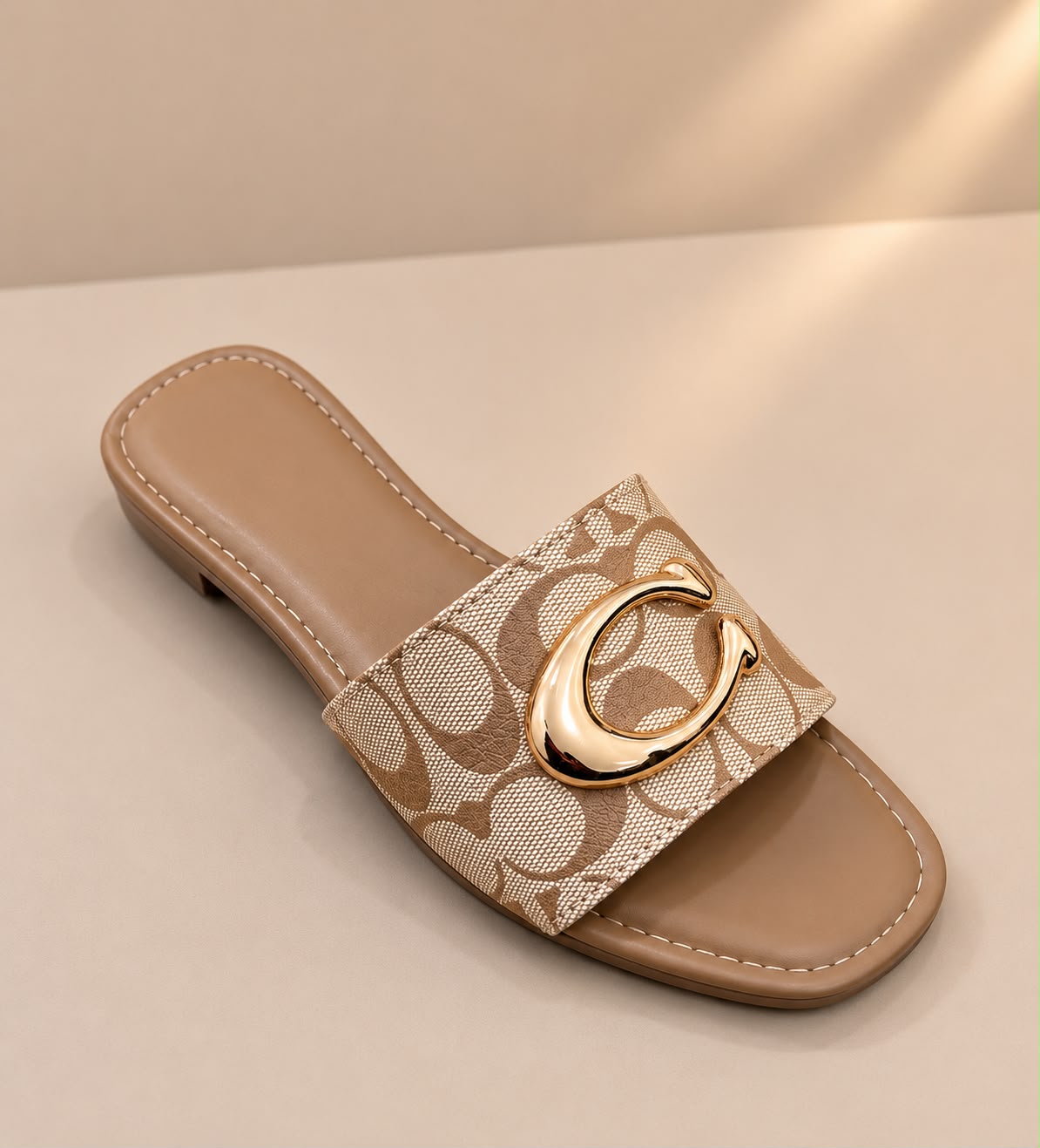 COACH Luxury Monogram Flat Sandals