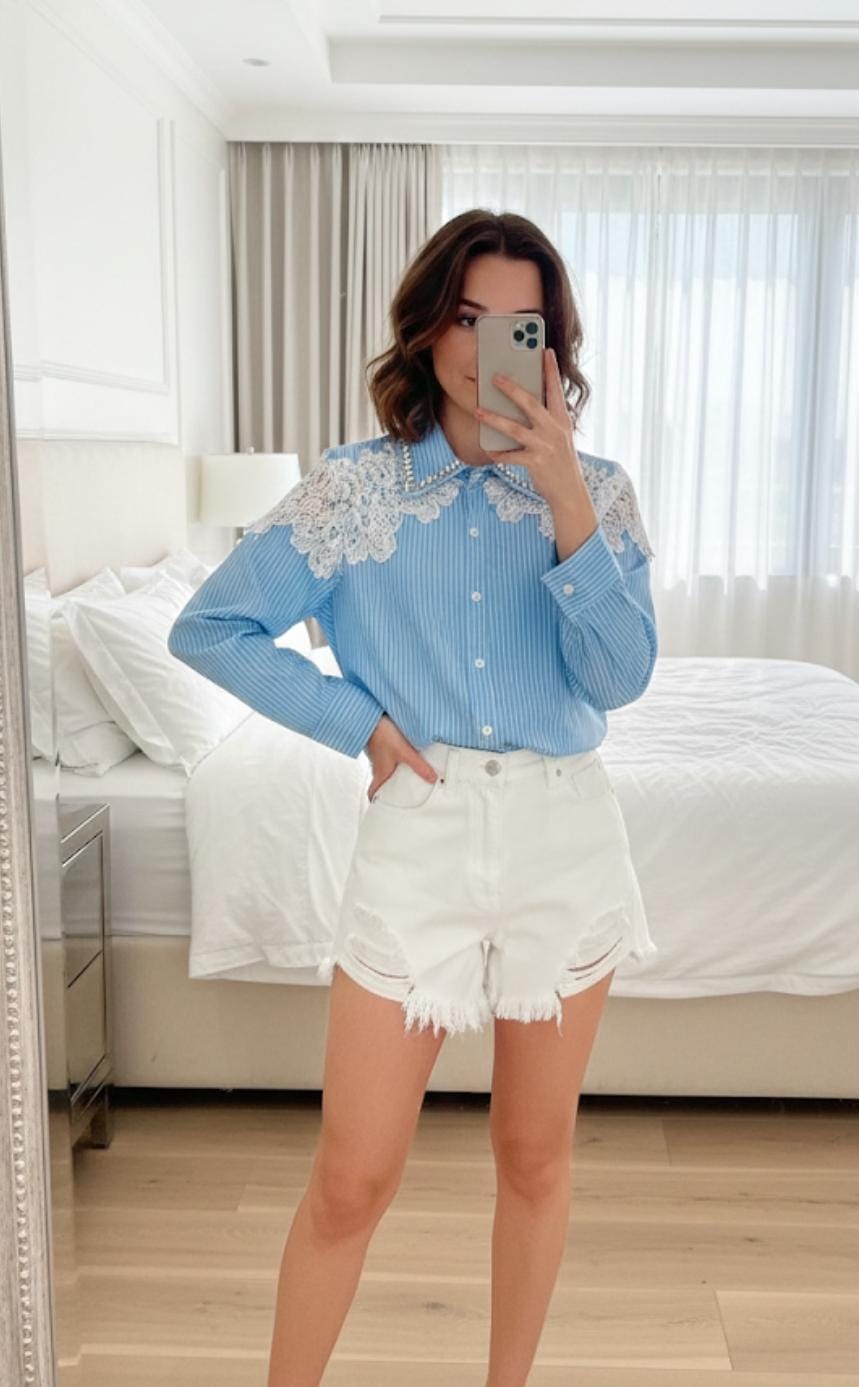 LACE DETAILED EMBELLISHED SHIRT 2002