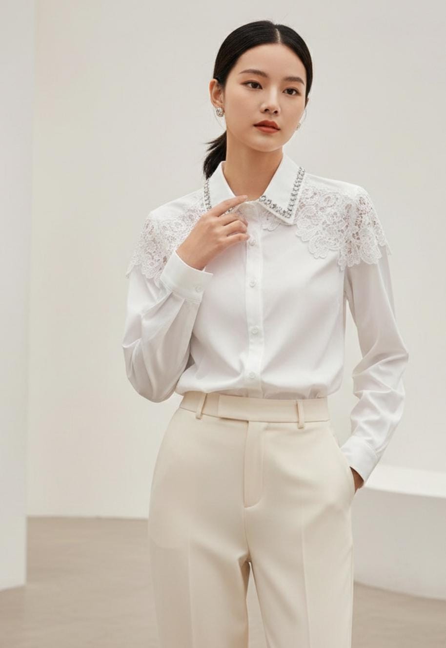 LACE DETAILED EMBELLISHED SHIRT 2002
