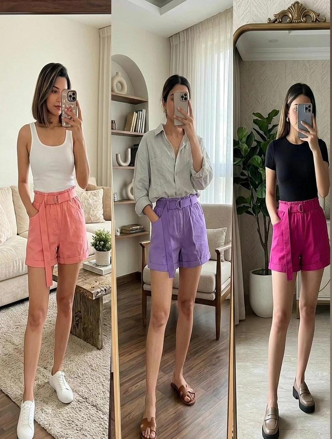 BELTED CANDY COLOR SHORTS 0603
