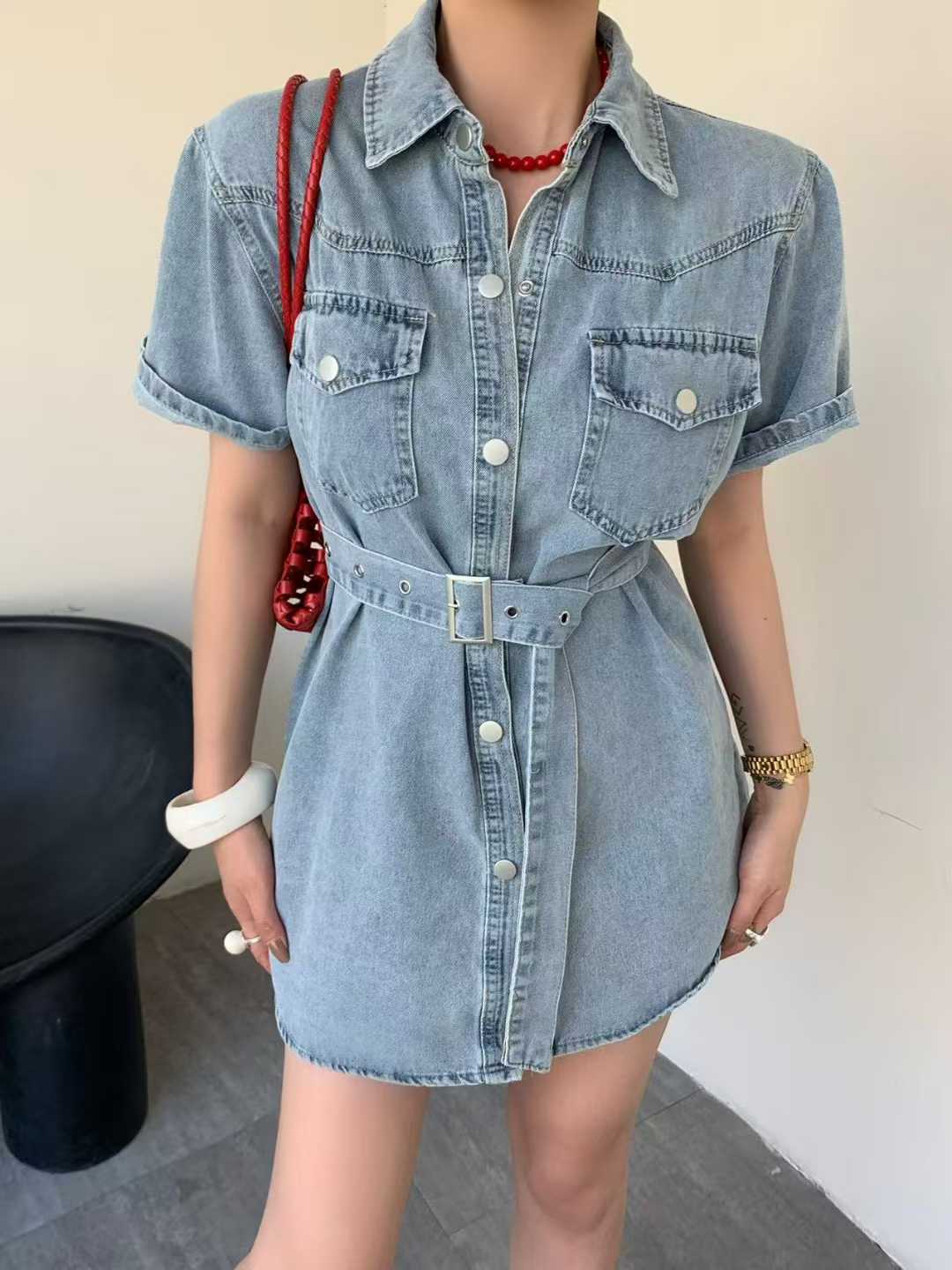 DENIM LUXURY DRESS WITH BELT  0903