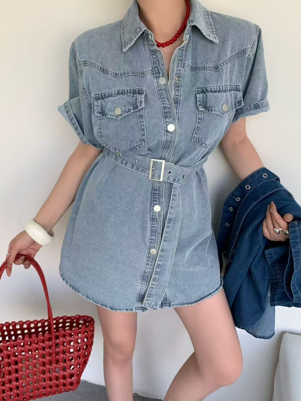 DENIM LUXURY DRESS WITH BELT  0903