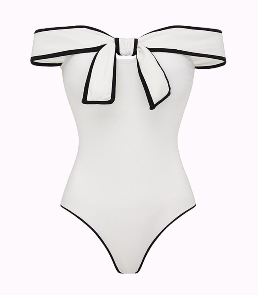 CONTRAST COLOR BOW SWIMSUIT AND SKIRT SET 2503