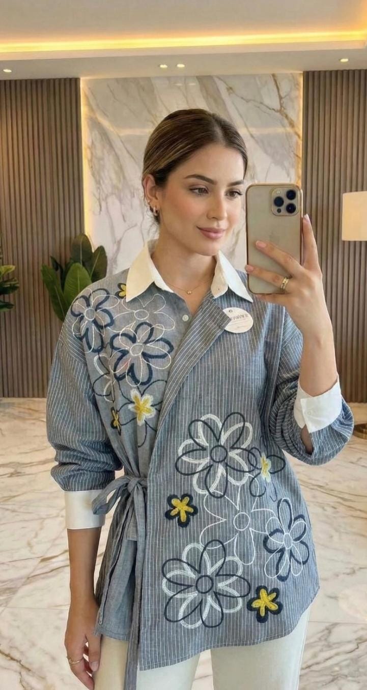 WRAP KNOTTED EMBROIDERED SHIRT 2503 👚