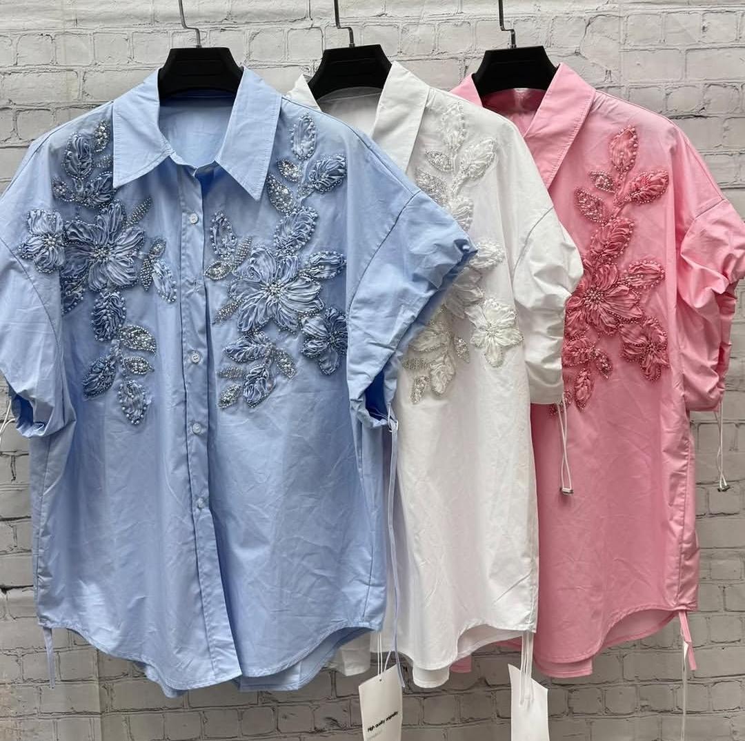 Embellished luxe flower shirt