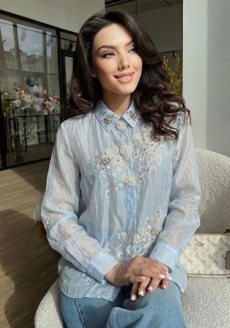 FLORAL PEARL EMBROIDERED SHIRT 0306
