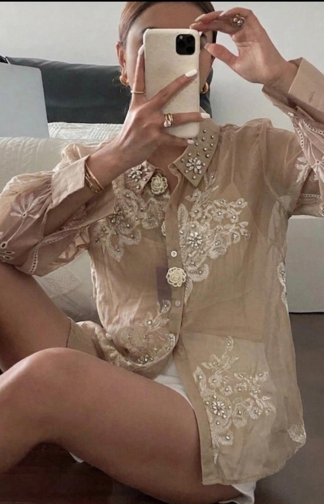 FLORAL PEARL EMBROIDERED SHIRT 0306