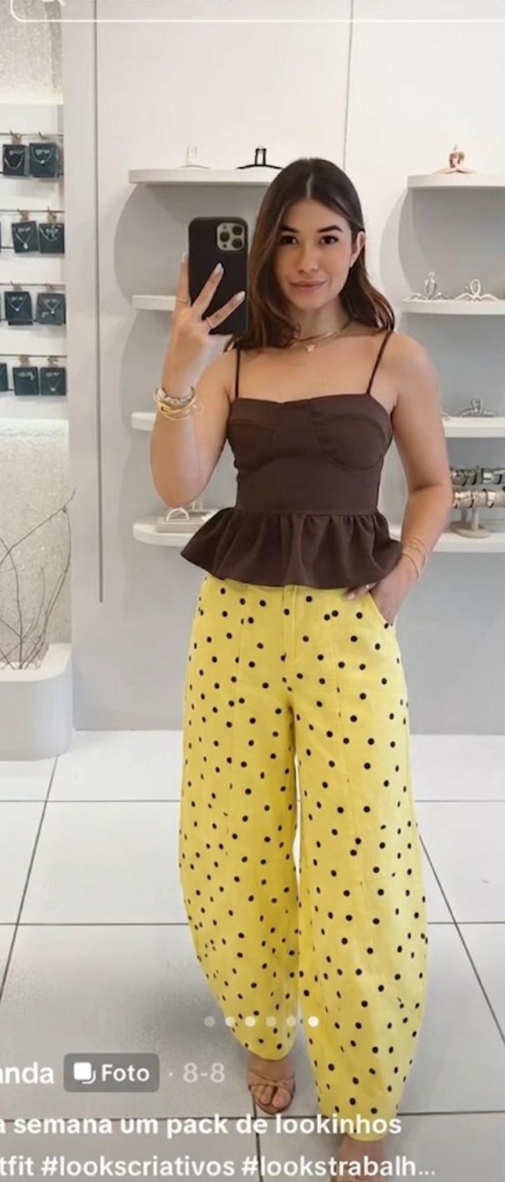 HIGH WAIST BARREL POLKA DOT DENIM PANTS 1106