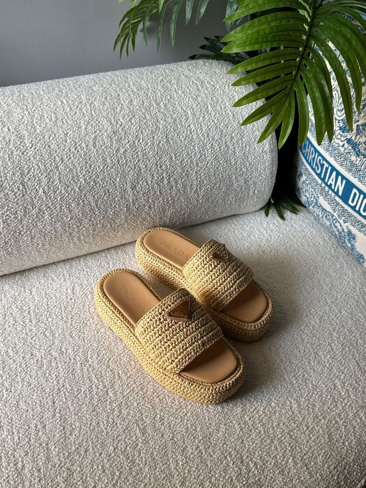 Prada Raffia Slides