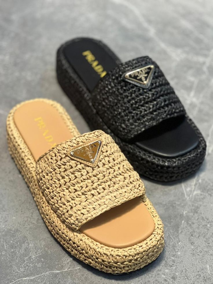 Prada Raffia Slides