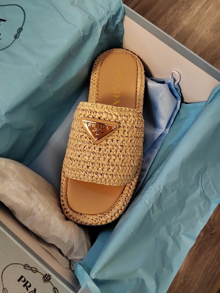 Prada Raffia Slides