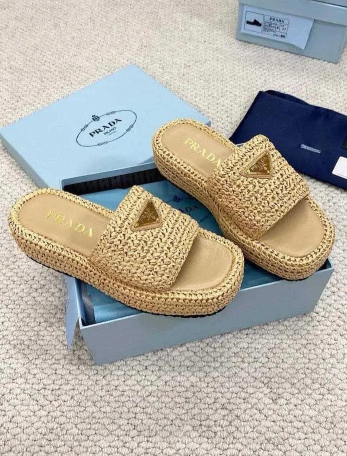Prada Raffia Slides
