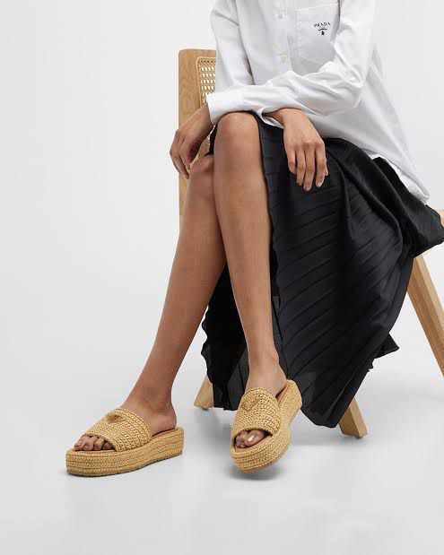Prada Raffia Slides