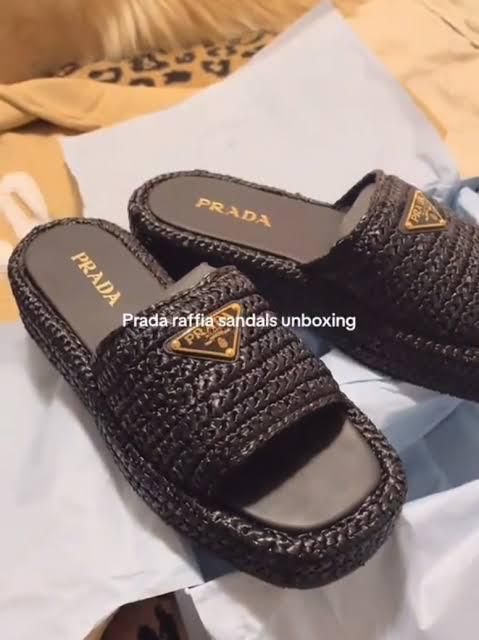 Prada Raffia Slides
