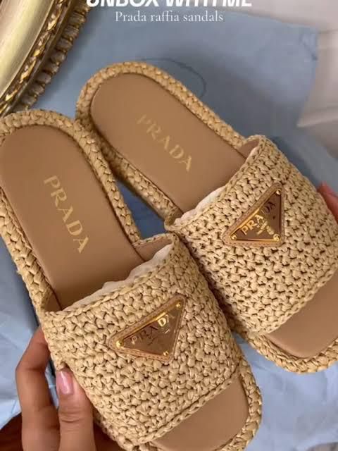 Prada Raffia Slides