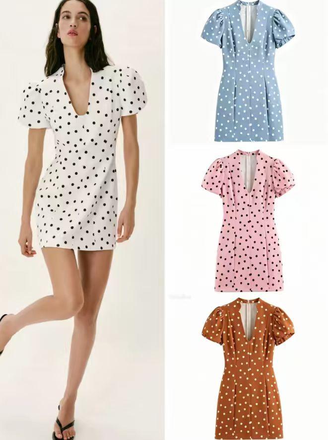 WOMEN’S POLKA DOT PUFF SLEEVE MINI DRESS