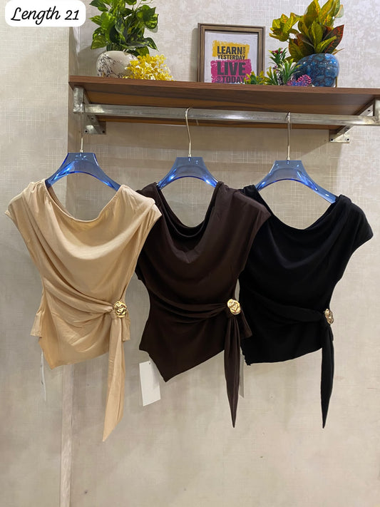 Side draped top with golden details stretchable