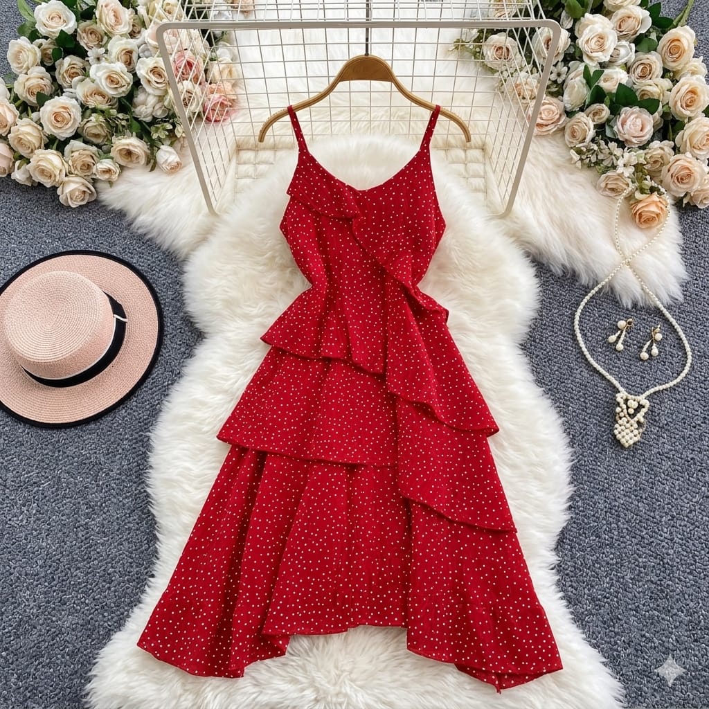 RACHEL LUXURY RUFFLED POLKA DRESS 2506