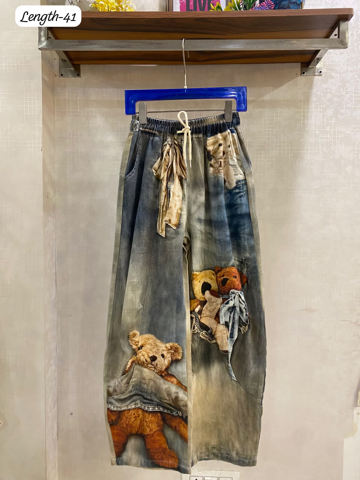 TEDDY BEAR PRINT BAGGY JEANS 2605