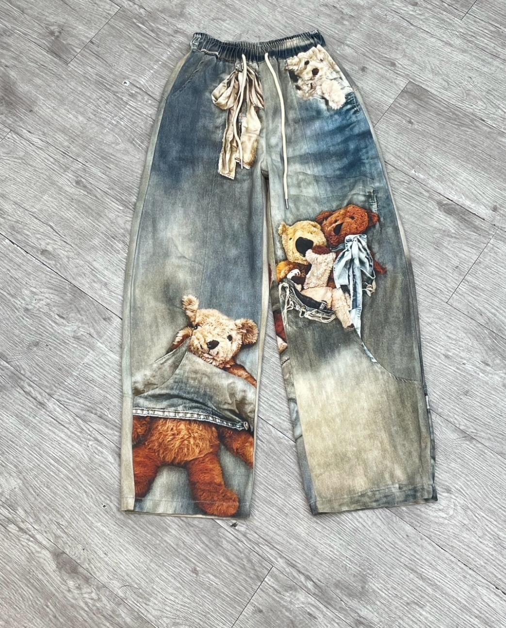 TEDDY BEAR PRINT BAGGY JEANS 2605