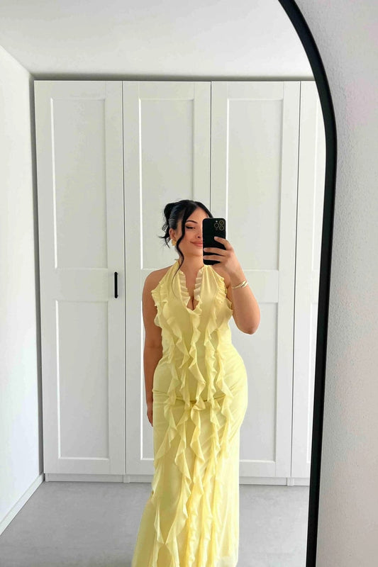 PASTEL YELLOW RUFFLE DRESS 2605