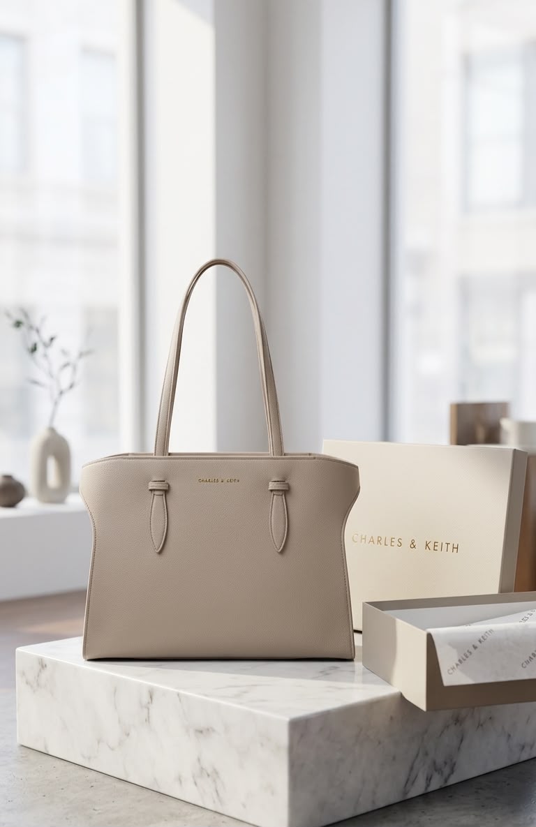 Charles & Keith Allyn Suede Elongated Handle Tote Bag