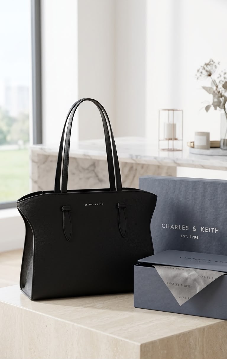 Charles & Keith Allyn Suede Elongated Handle Tote Bag