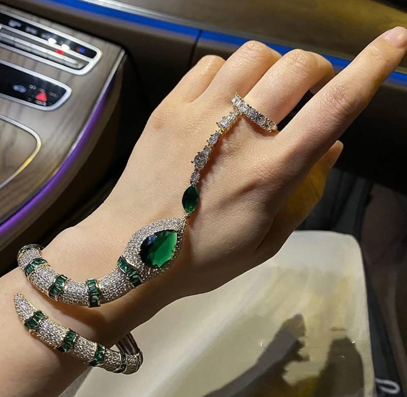 👸🏻👸🏻2.0 Super High Quality Bvlgari Serpenti Viper Full Diamond Double Round Hand Bracelet with chain ring👸🏻👸🏻