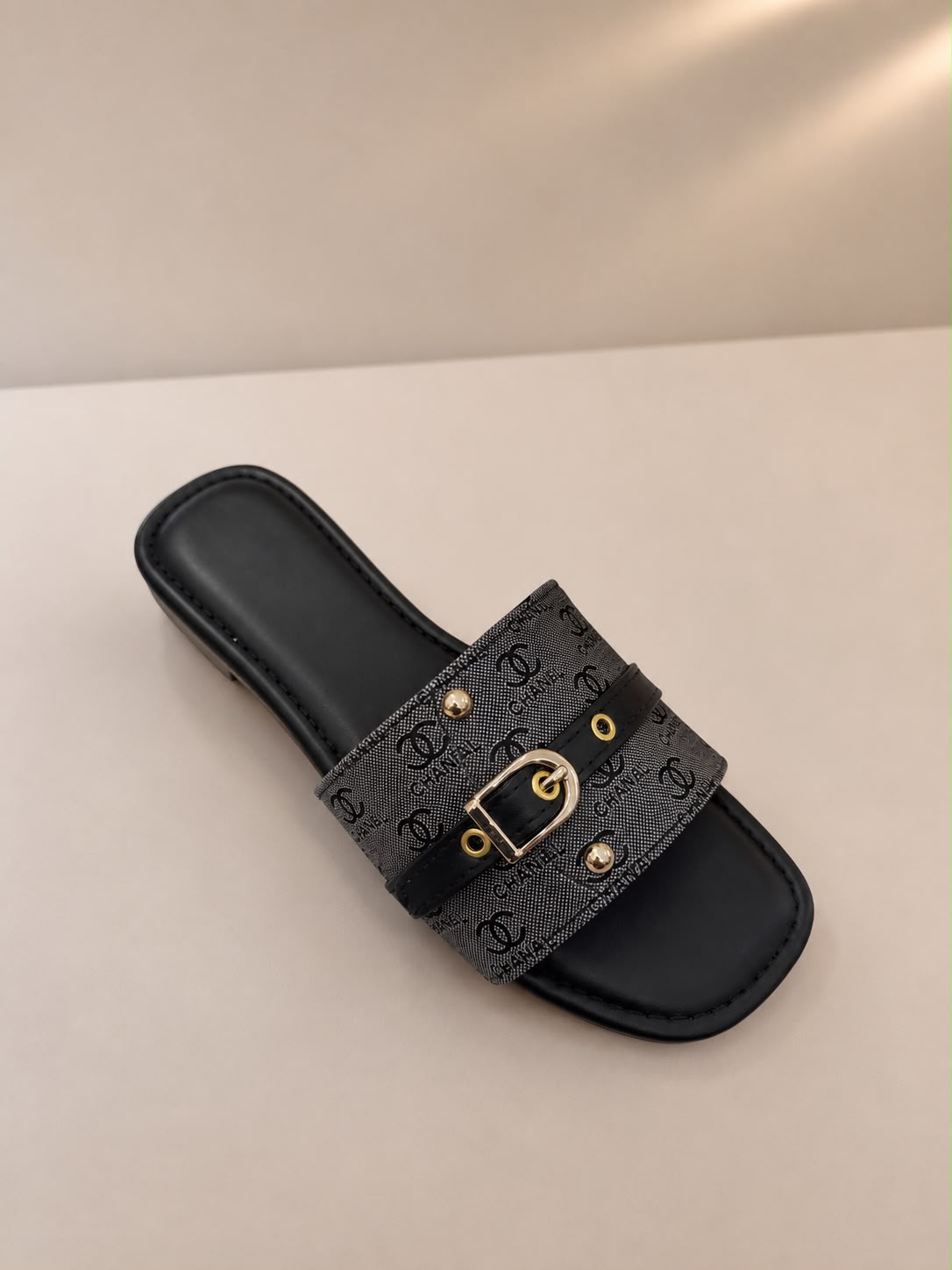 Chanel Women's Premium Monogram Buckle Flat Slides