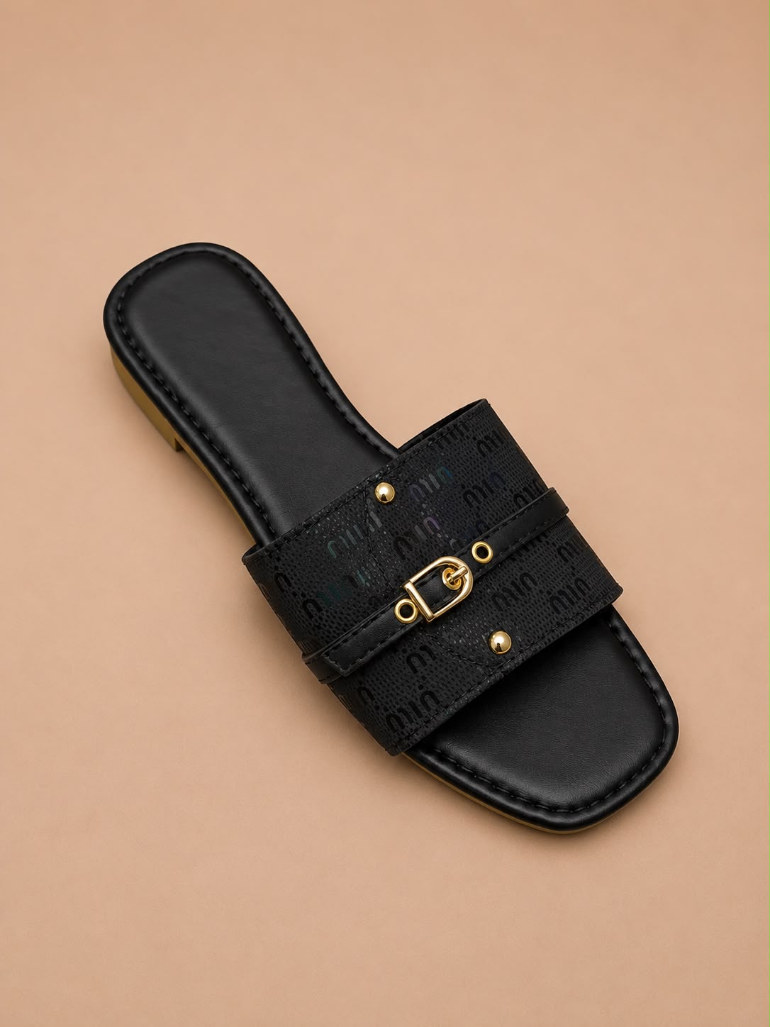 MIUMIU Women's Premium Maroon Buckle Flat Slides