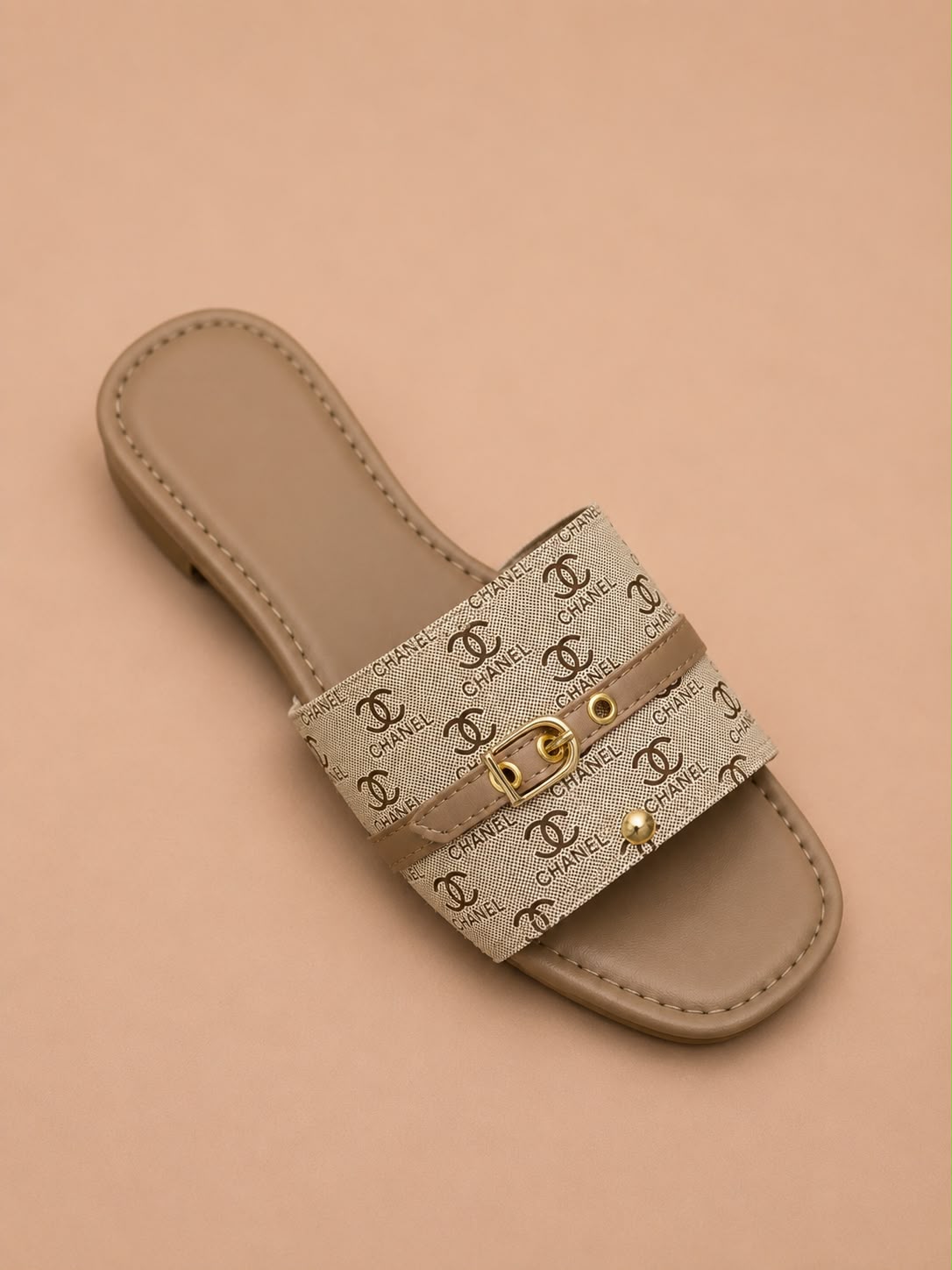 Chanel Women's Premium Monogram Buckle Flat Slides