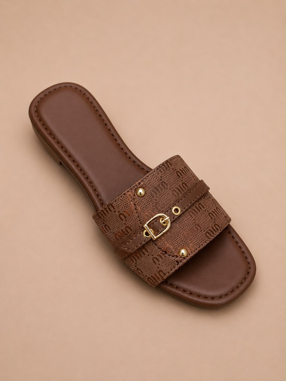 MIUMIU Women's Premium Maroon Buckle Flat Slides