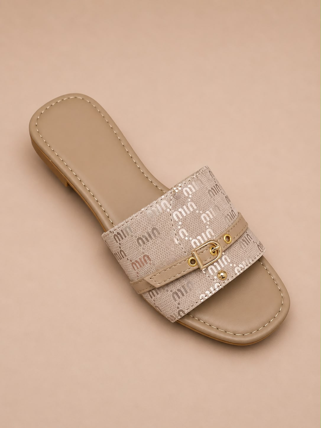 MIUMIU Women's Premium Maroon Buckle Flat Slides