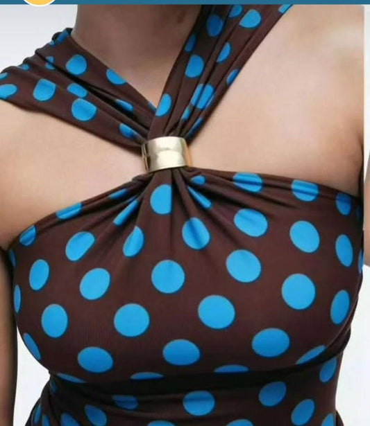 LUXURY POLKA DOT GOLDEN DETAIL TOP 1007 ✨