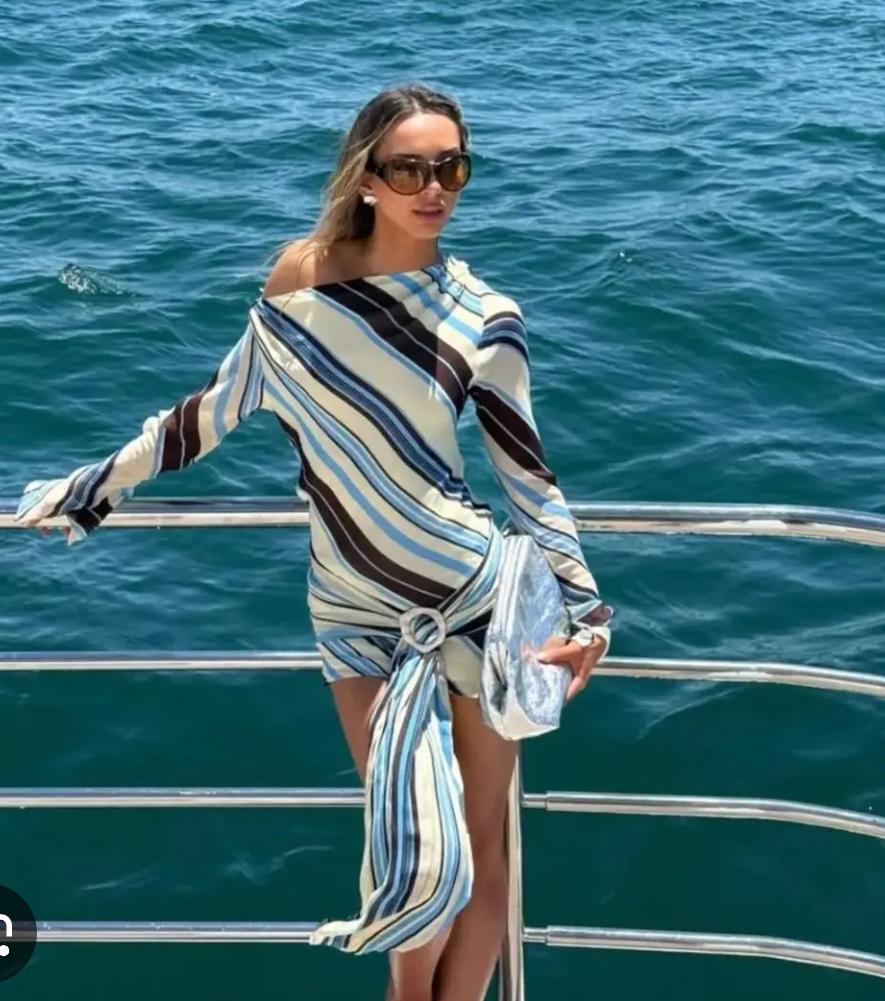 LUXURY ONE SHOULDER STRIPED DRESS 1007 ✨