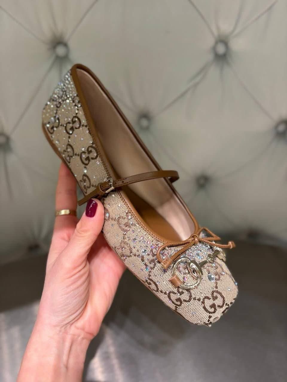 Gucci GG crystal Horsebit ballet flats