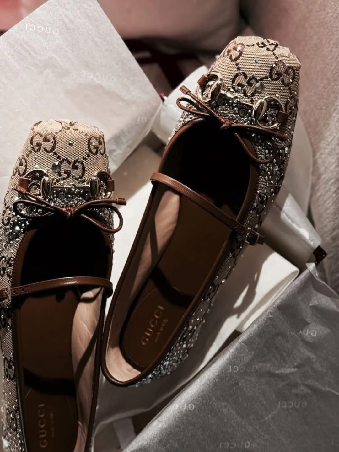 Gucci GG crystal Horsebit ballet flats