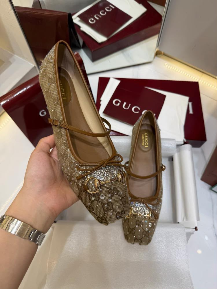Gucci GG crystal Horsebit ballet flats