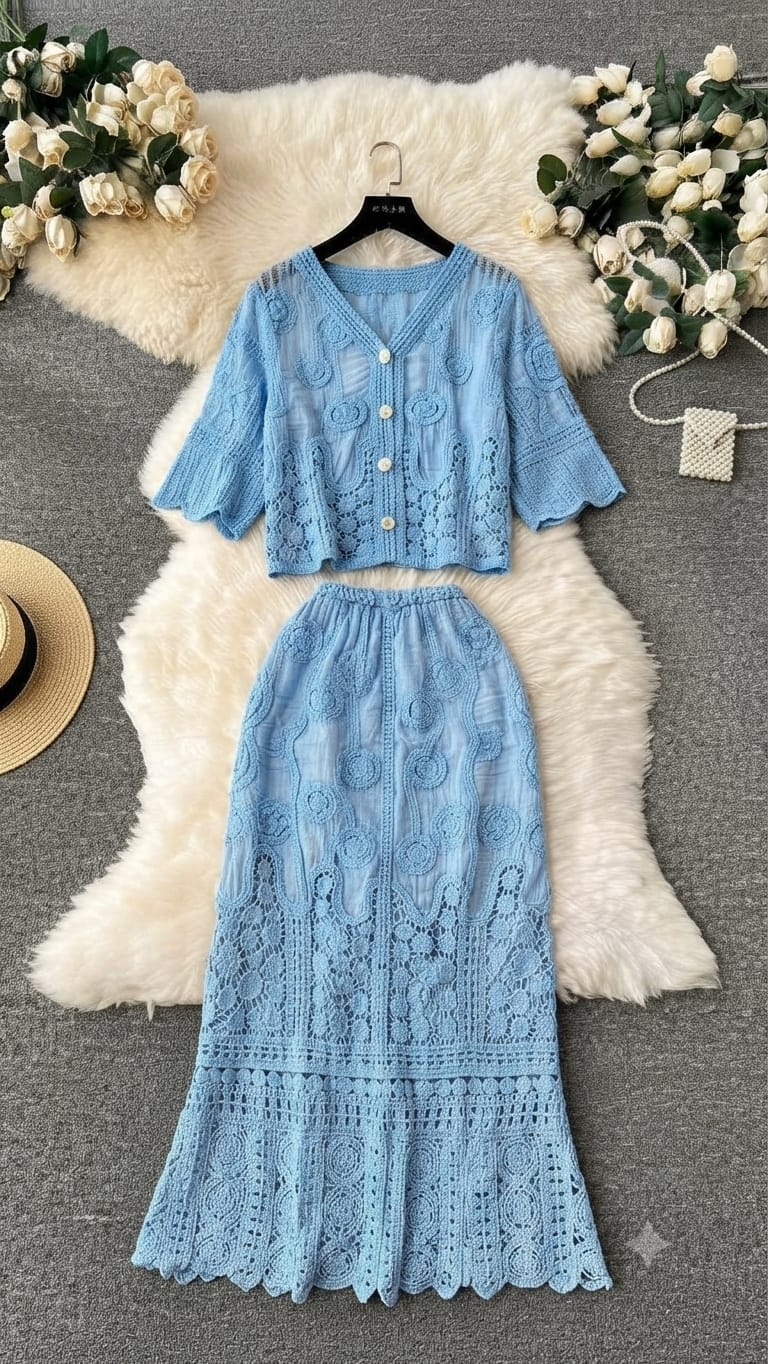 TIA LUXURY CROCHET CO-ORD SET 1007
