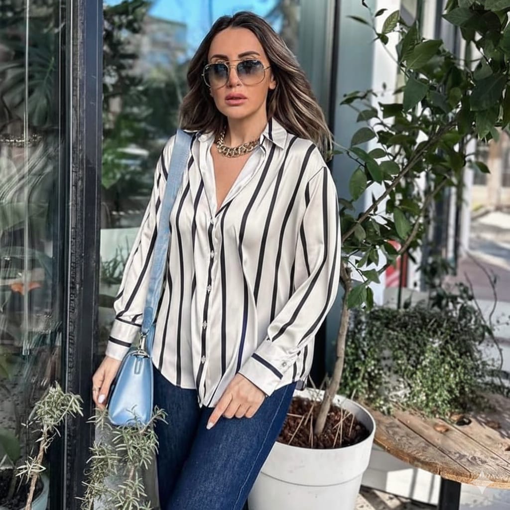 Striped Satin Shirt.