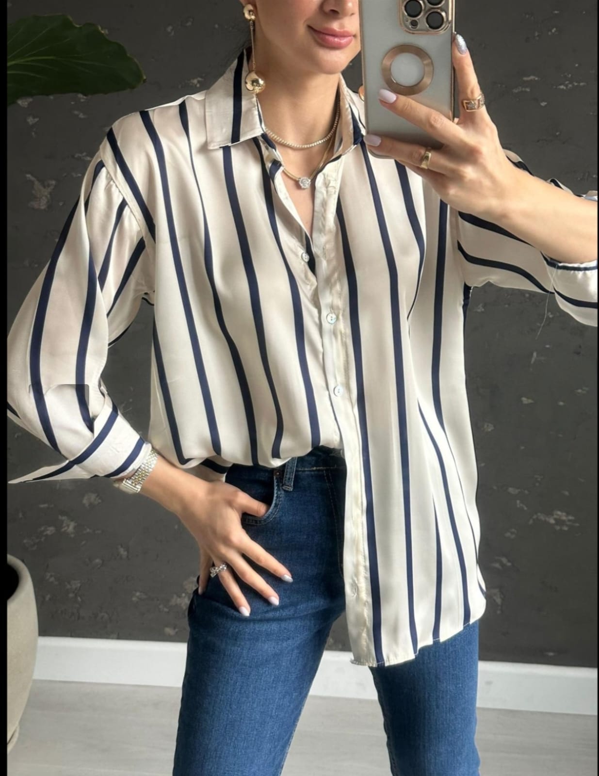 Striped Satin Shirt.