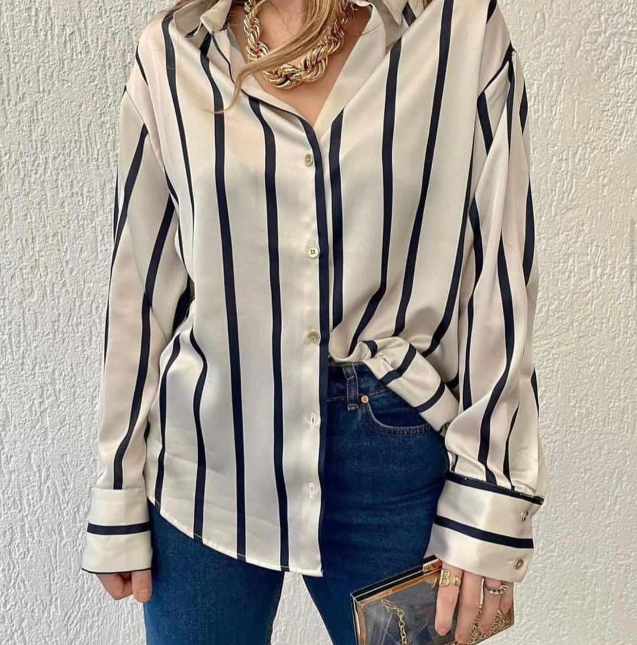 Striped Satin Shirt.